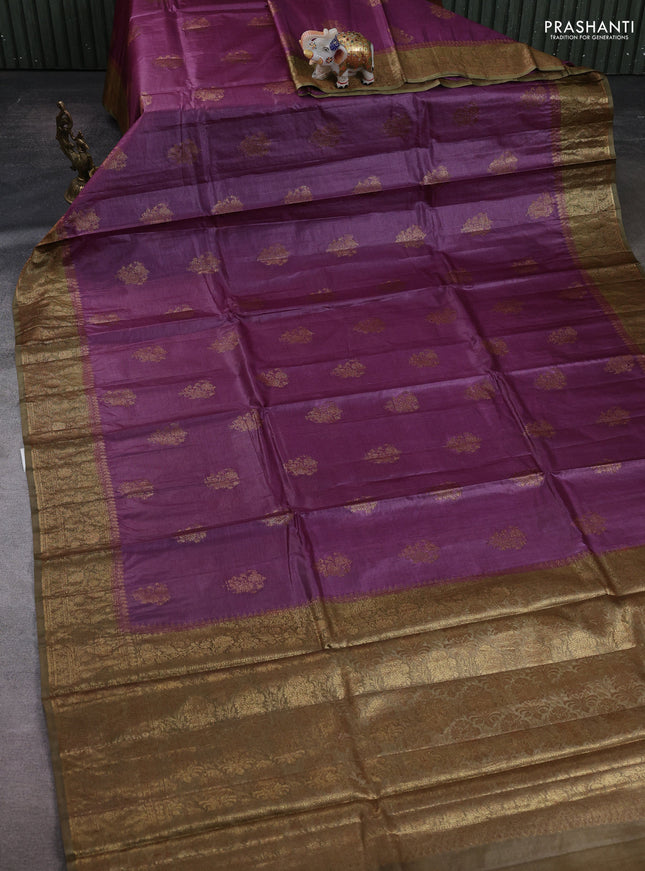Magenta Pink & Olive Green Banarasi Tussar Silk Saree