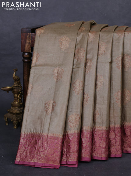Beige & Maroon Banarasi Tussar Silk Saree