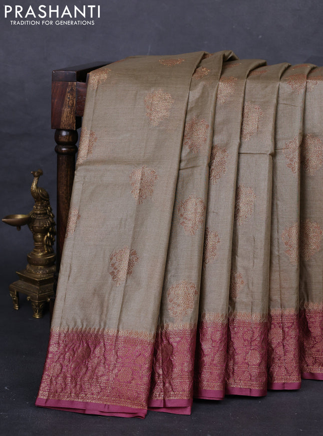Beige & Maroon Banarasi Tussar Silk Saree