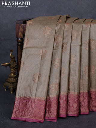 Beige & Maroon Banarasi Tussar Silk Saree