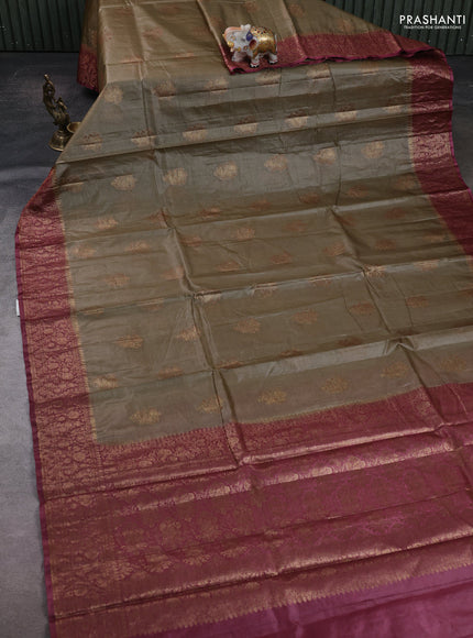 Beige & Maroon Banarasi Tussar Silk Saree
