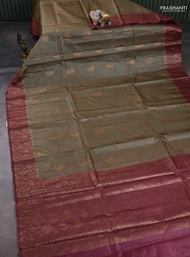 Beige & Maroon Banarasi Tussar Silk Saree