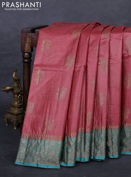 Maroon & Teal Green Banarasi Tussar Silk Saree