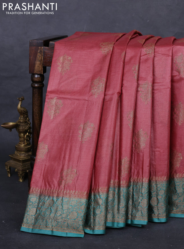 Maroon & Teal Green Banarasi Tussar Silk Saree