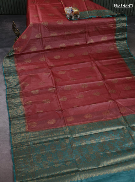 Maroon & Teal Green Banarasi Tussar Silk Saree