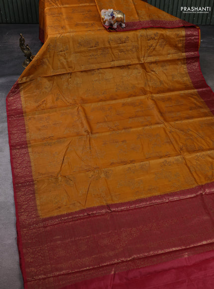 Mustard Yellow & Maroon Banarasi Tussar Silk Saree