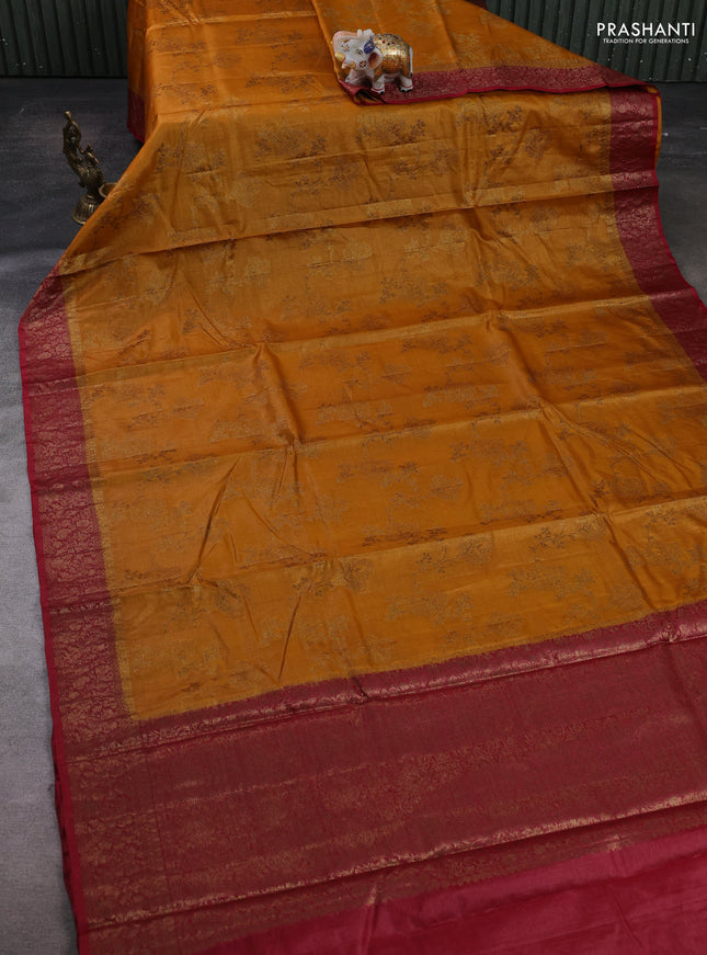 Mustard Yellow & Maroon Banarasi Tussar Silk Saree