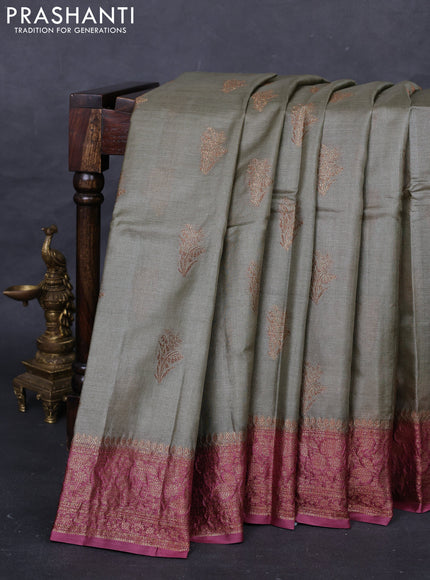 Pastel Green & Maroon Banarasi Tussar Silk Saree