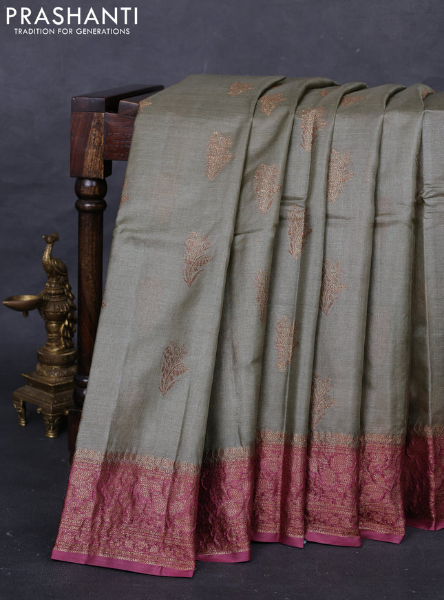 Pastel Green & Maroon Banarasi Tussar Silk Saree