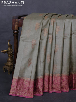 Pastel Green & Maroon Banarasi Tussar Silk Saree