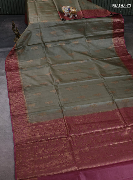 Pastel Green & Maroon Banarasi Tussar Silk Saree