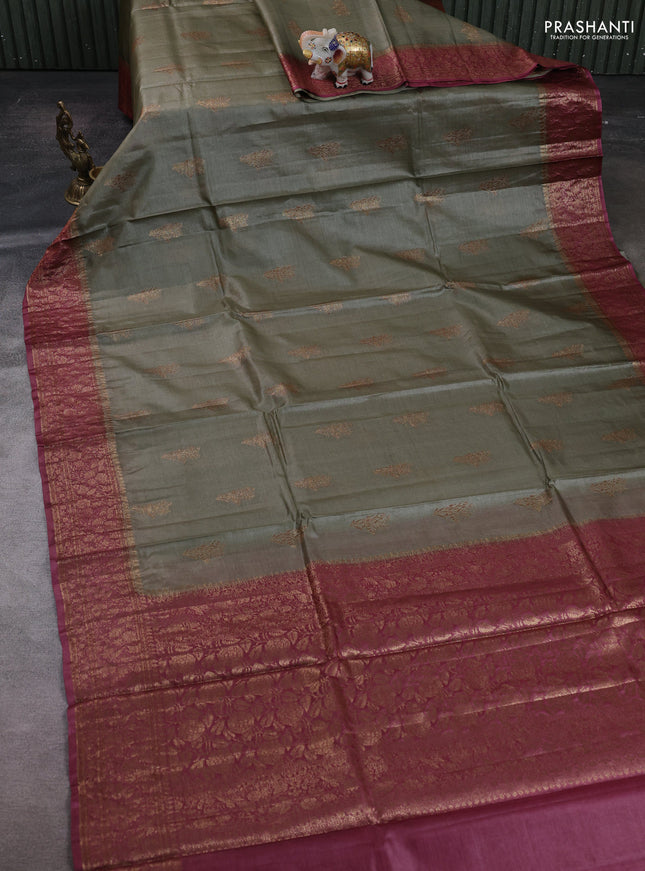 Pastel Green & Maroon Banarasi Tussar Silk Saree