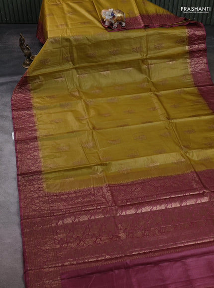 Mustard Green & Maroon Banarasi Tussar Silk Saree