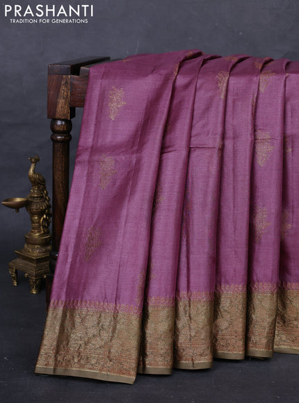 Purple & Mehendi Green Banarasi Tussar Silk Saree
