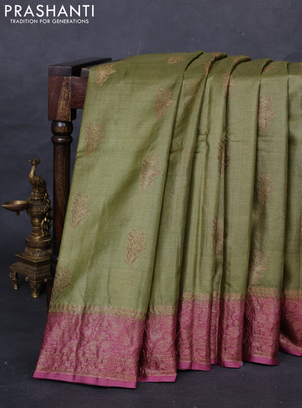 Mehendi Green & Pink Banarasi Tussar Silk Saree