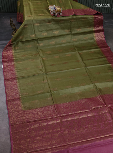 Mehendi Green & Pink Banarasi Tussar Silk Saree