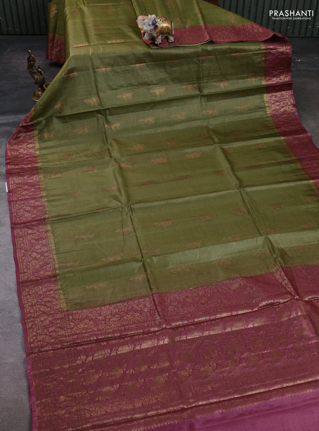 Mehendi Green & Pink Banarasi Tussar Silk Saree