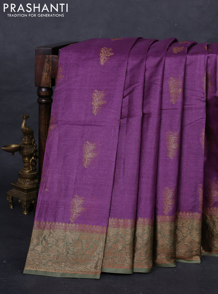 Purple & Mehendi Green Banarasi Tussar Silk Saree