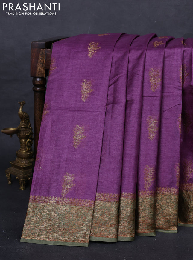 Purple & Mehendi Green Banarasi Tussar Silk Saree