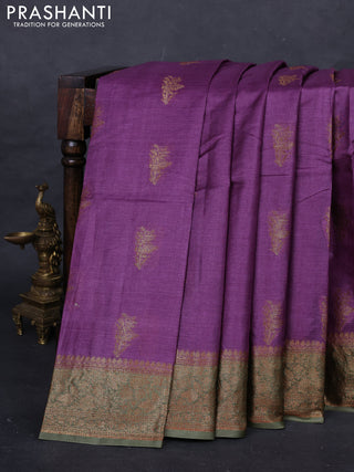 Purple & Mehendi Green Banarasi Tussar Silk Saree