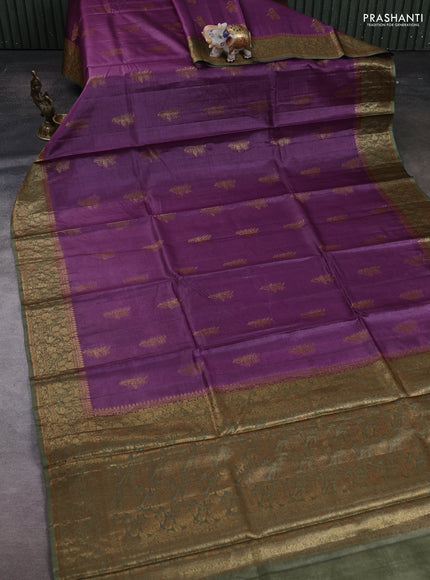 Purple & Mehendi Green Banarasi Tussar Silk Saree
