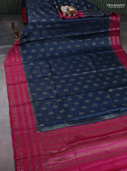 Peacock Blue & Pink Banarasi Tussar Silk Saree
