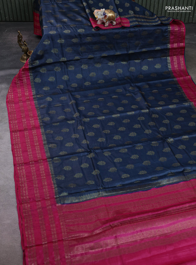 Peacock Blue & Pink Banarasi Tussar Silk Saree