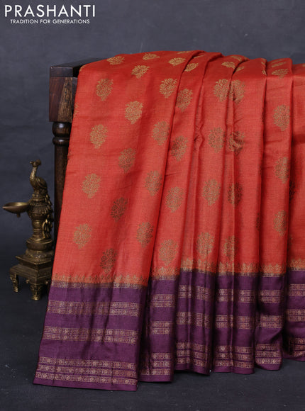 Orange & Wine Banarasi Tussar Silk Saree