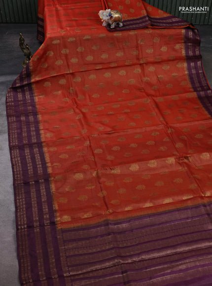 Orange & Wine Banarasi Tussar Silk Saree