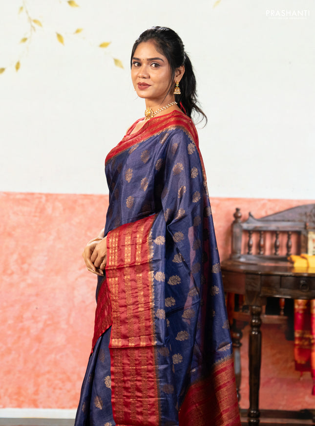 Violet & Maroon Banarasi Tussar Silk Saree