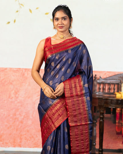Violet & Maroon Banarasi Tussar Silk Saree