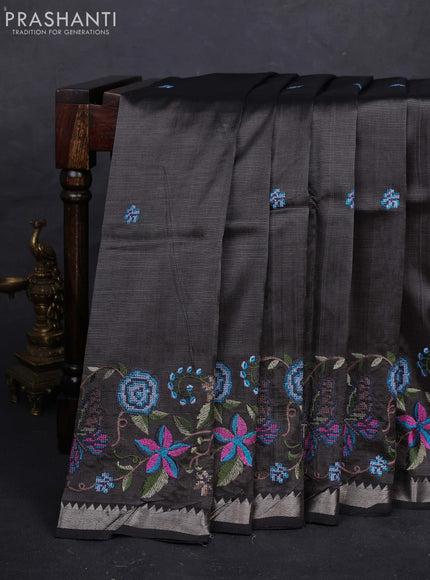 Grey Mangalagiri Silk Cotton - Embroidery