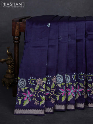 Navy Blue Mangalagiri Silk Cotton - Embroidery