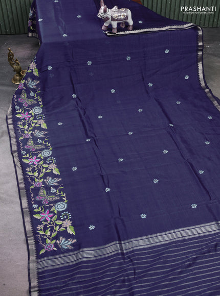 Navy Blue Mangalagiri Silk Cotton - Embroidery