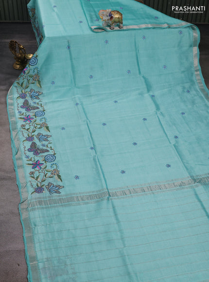 Teal Blue Mangalagiri Silk Cotton - Embroidery