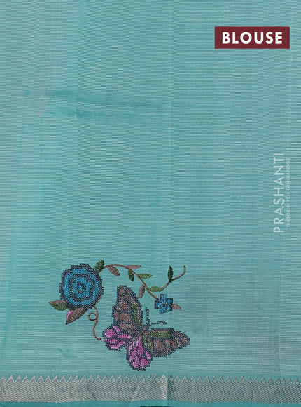 Teal Blue Mangalagiri Silk Cotton - Embroidery