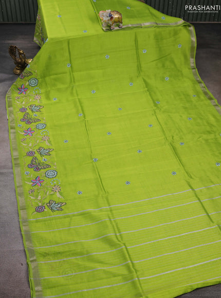 Green Mangalagiri Silk Cotton - Embroidery