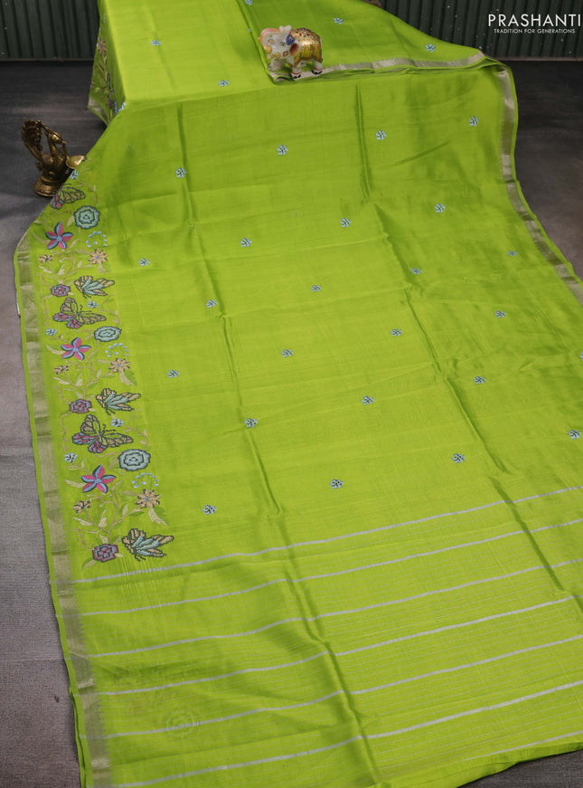 Green Mangalagiri Silk Cotton - Embroidery