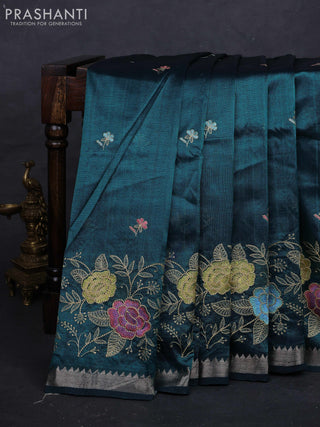Peacock Green Mangalagiri Silk Cotton - Embroidery
