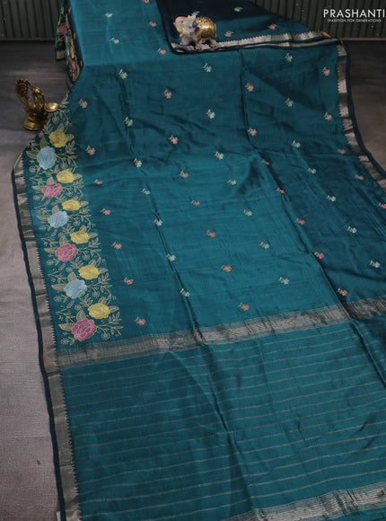 Peacock Green Mangalagiri Silk Cotton - Embroidery