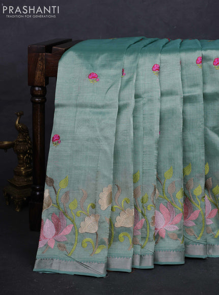 Pastel Green Mangalagiri Silk Cotton - Embroidery