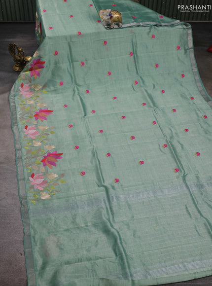 Pastel Green Mangalagiri Silk Cotton - Embroidery