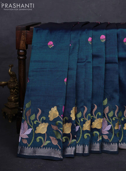 Peacock Green Mangalagiri Silk Cotton - Embroidery