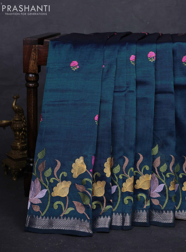 Peacock Green Mangalagiri Silk Cotton - Embroidery