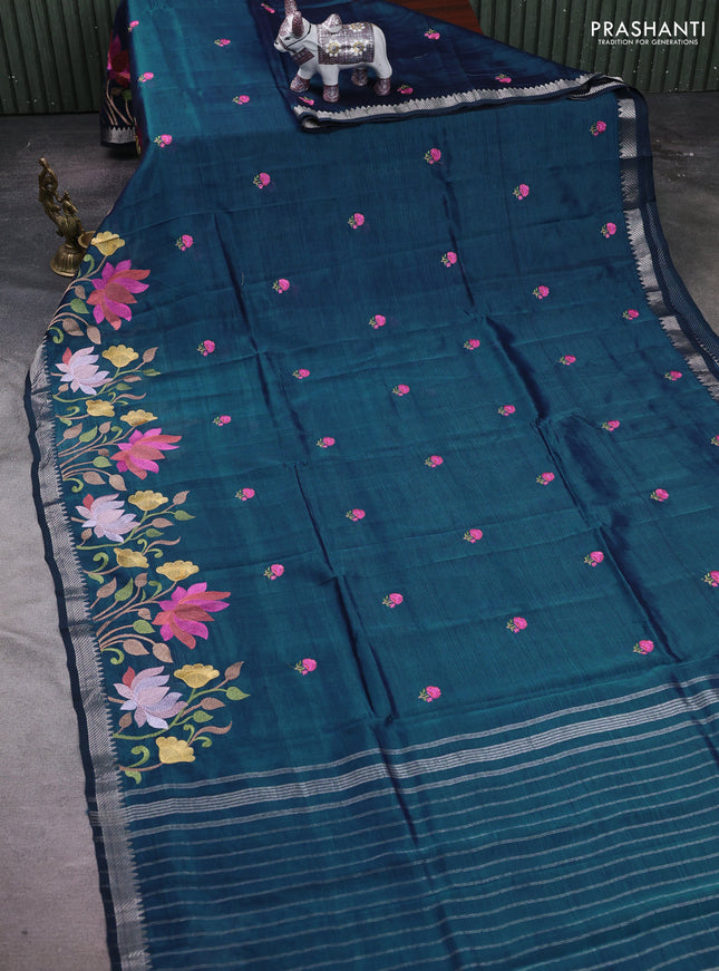 Peacock Green Mangalagiri Silk Cotton - Embroidery