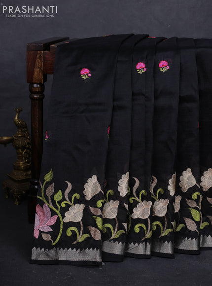 Black Mangalagiri Silk Cotton - Embroidery