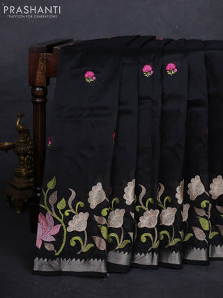 Black Mangalagiri Silk Cotton - Embroidery