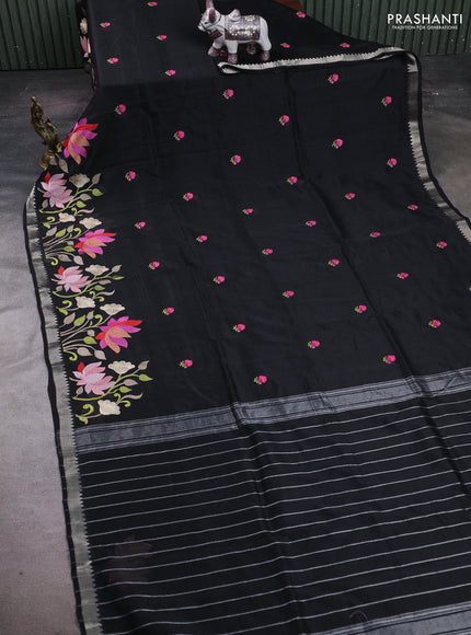 Black Mangalagiri Silk Cotton - Embroidery