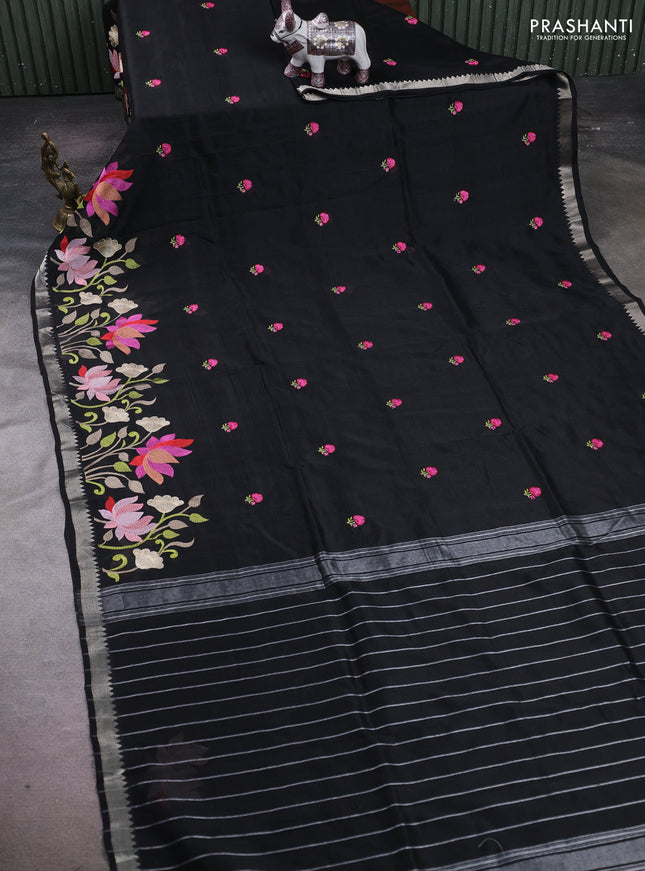 Black Mangalagiri Silk Cotton - Embroidery