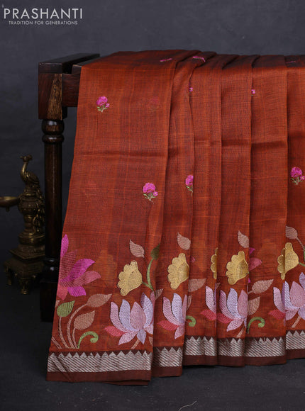 Rust Mangalagiri Silk Cotton - Embroidery